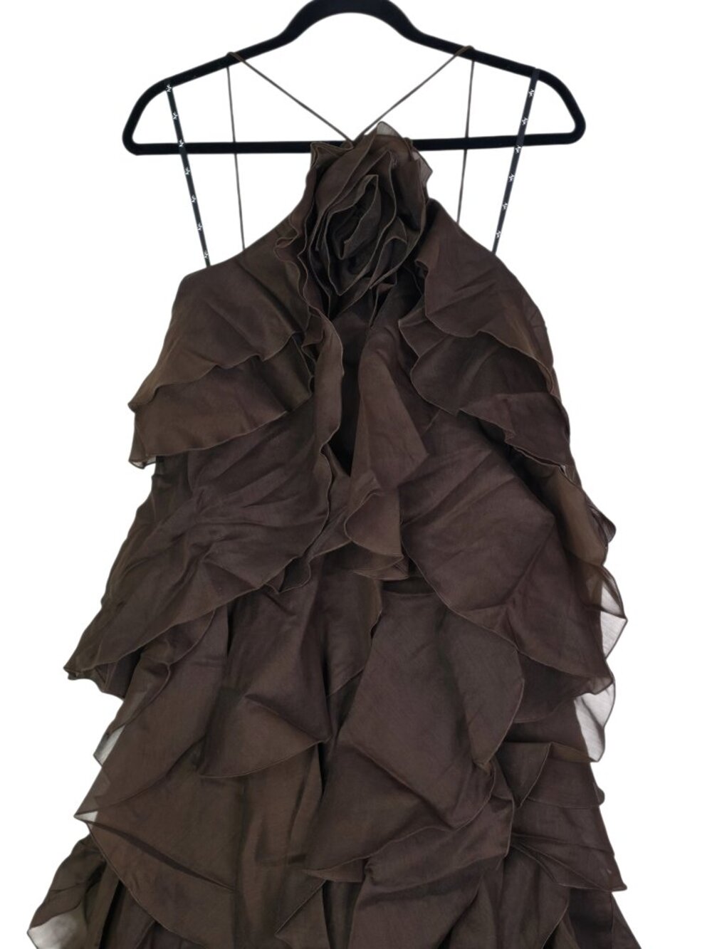 Aje Pandorea Dress Carob Brown Ruffle Rosette Layered Maxi NWT Size AU 10/US 6 - Picture 5 of 11